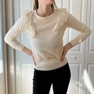 Wool Cream Sweater w/ Lace Ruffles